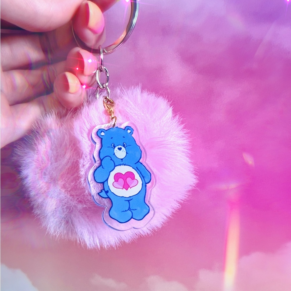 Care-bear Pom Pom fluff keychain